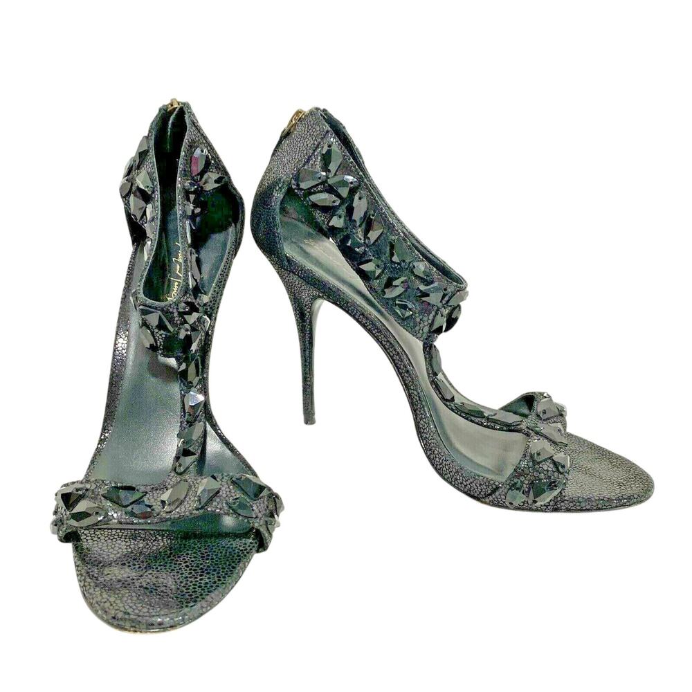 Elizabeth and James stiletto heel dressy sandals beaded black 9.5B sexy t-strap